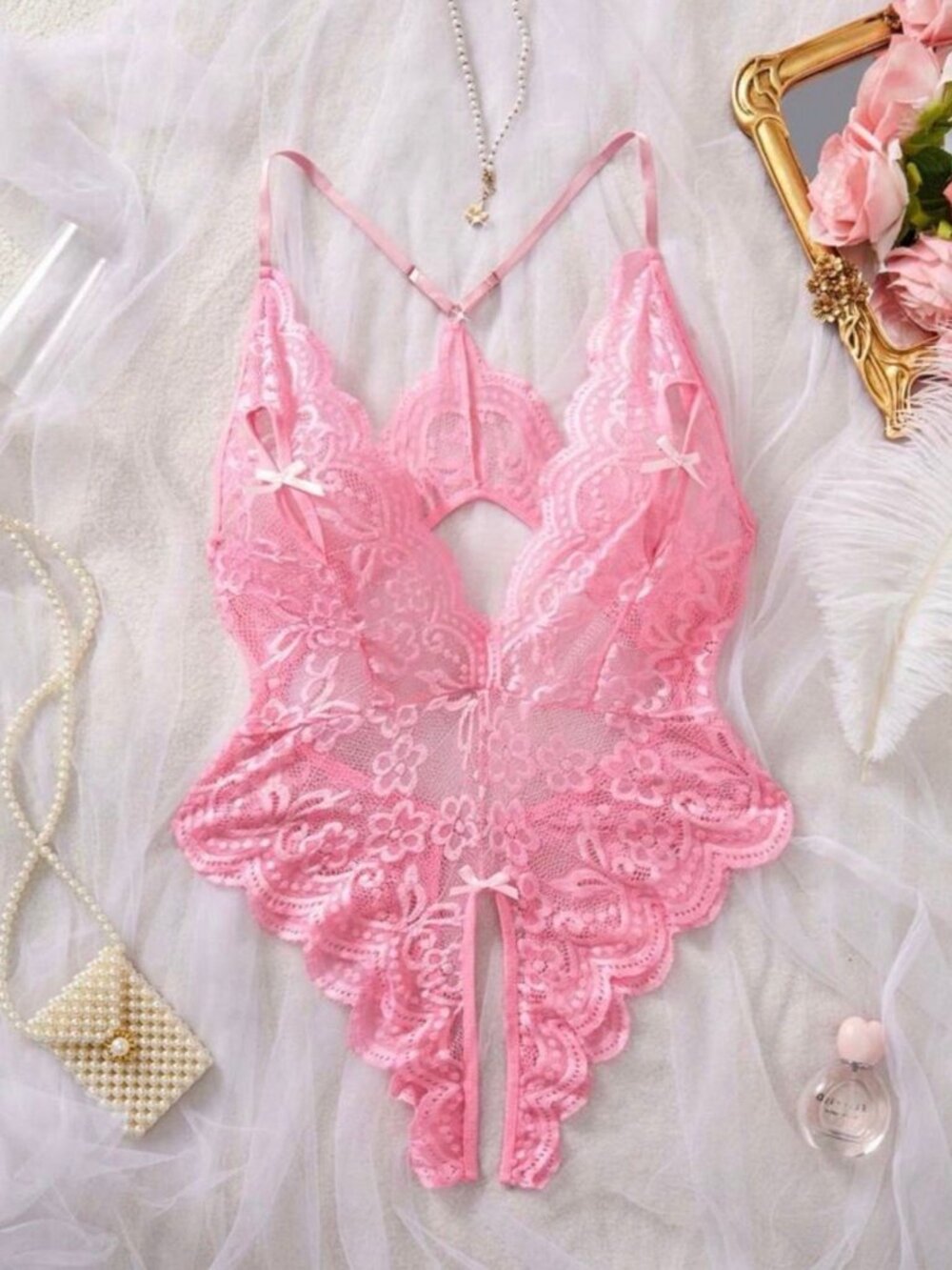 Pink Lace Teddy Bodysuit - Women Intimates & Sleepwear